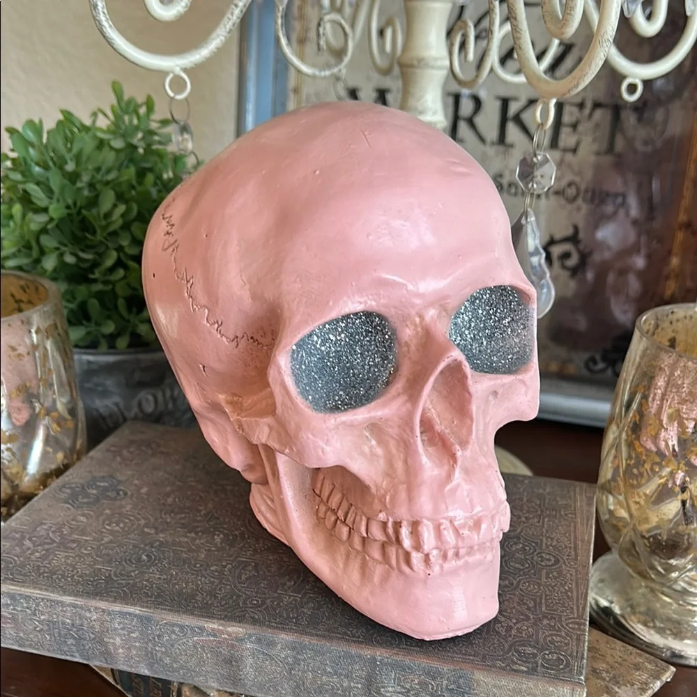 Halloween Gothic Glam Pink Skull Decor with Glitter Eyes